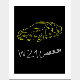 Mercedes W210 front  sketch grey yellow Posters and Art